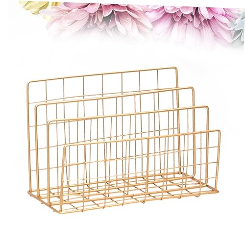 KALLORY Book Shelf Gold File Organizer Iron Rack Book Holder Magazine Holder Office Decor