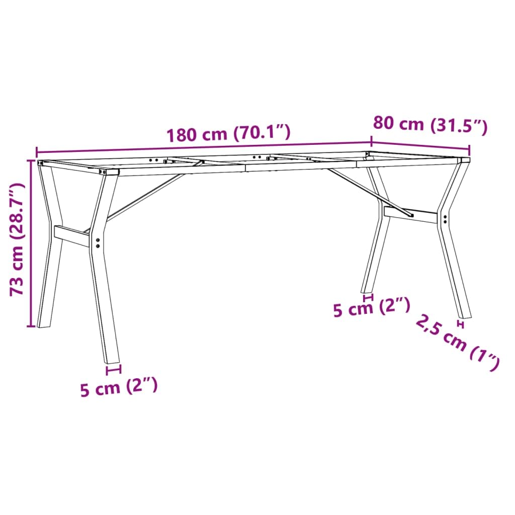 Stelaż stołu w kształcie litery Y 180 x 80 x 73 cm, stal malowana proszkowo, wytrzymałe metalowe nogi do stolika kawowego, czarna, stabilna podstawa