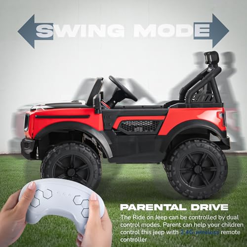 Image of Baybee Benzie 4x4 Battery Operated Jeep for Kids, Ride on Toy Kid Car with RGB Windshield Light & Music | Baby Big Battery Cars | Electric Jeep Car for Kids to Drive 2 to 6 Years (Red)