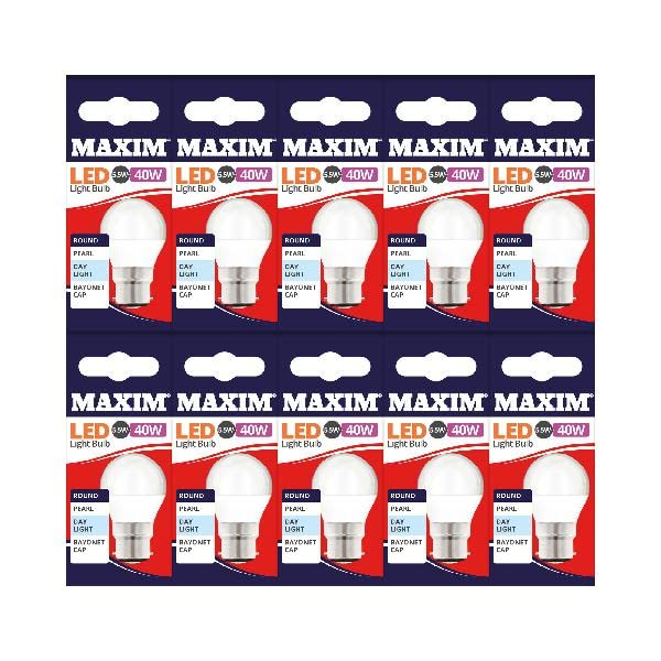 MAXIM LED Round Bayonet Cap (Daylight White) - 5.5watt (40watt) - 470 Lumen (Pack 10) - 40MLRB22D5X10