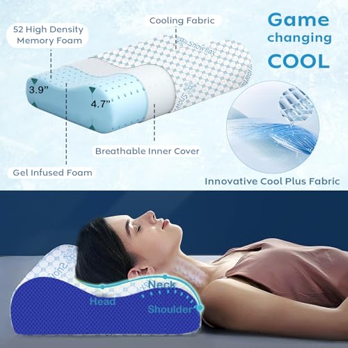 Image of AYKA Cooling Cervical Memory Foam Pillow for Neck & Shoulder Pain Relief | Orthopedic Contour Pillow for Sleeping & Spinal Alignment | Ergonomic Support | 2-Year Warranty (Set of 1)