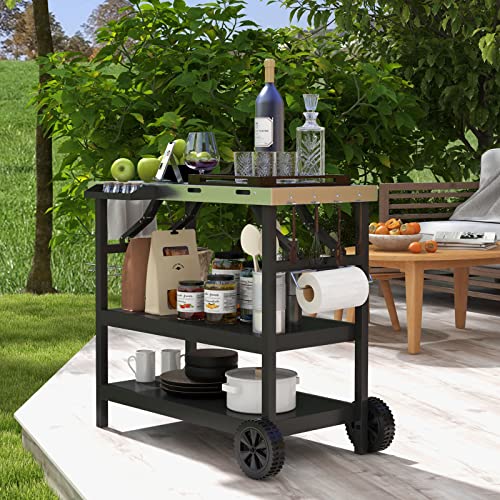 image for Giantex Outdoor Grill Cart with Wheels, Food Prep Table with 3 Storage