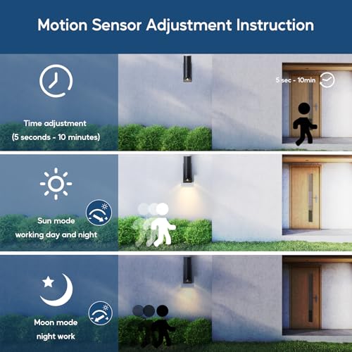 Kerry Outdoor Wall Lights, Up and Down Lamp with Motion Sensor, IP44 Anthracite Grey Stainless Steel Outside Lighting Mains Powered Fixtures, PIR Detector External Wall Sconce for Front Door - 2 Pack - Image 6