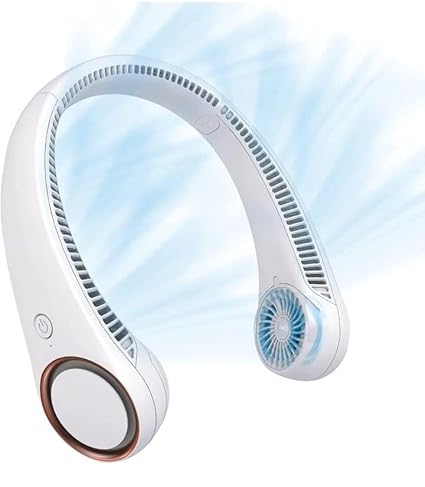 JINI Portable Rechargeable Neck Fan 20Hrs Play 9000mAh USB Charging Battery Bladeless Neck Fan Smart Mini Hand Free 3 High Speed Fan Low Noise 360 degree Cooling FAN (WHITE)