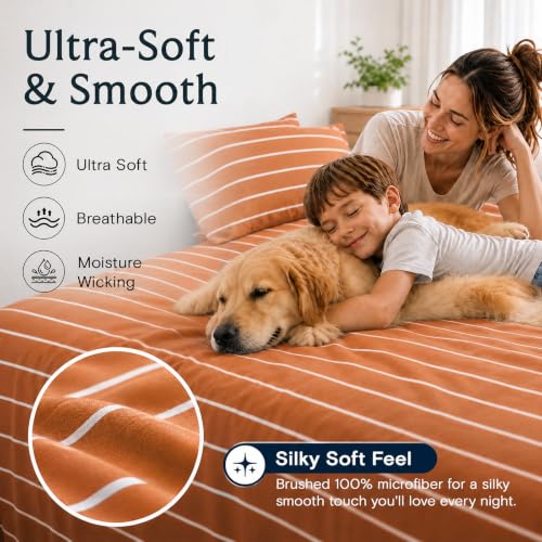 Image of King Striped Sheets Set, Deep Pocket Soft & Cooling Bed Sheet Set, 4PC