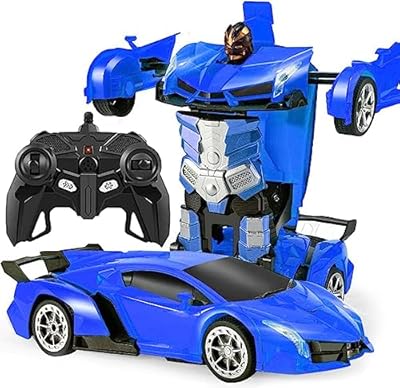 Maxesla Coche Teledirigido Transformers para Niños Rotación 360°2 in 1 Robot RC Car 2.4GHz Coche Radiocontrol with LED Juegos Infantiles Regalos Cumpleaños Navidad Niños Niñas 3-10 Azul