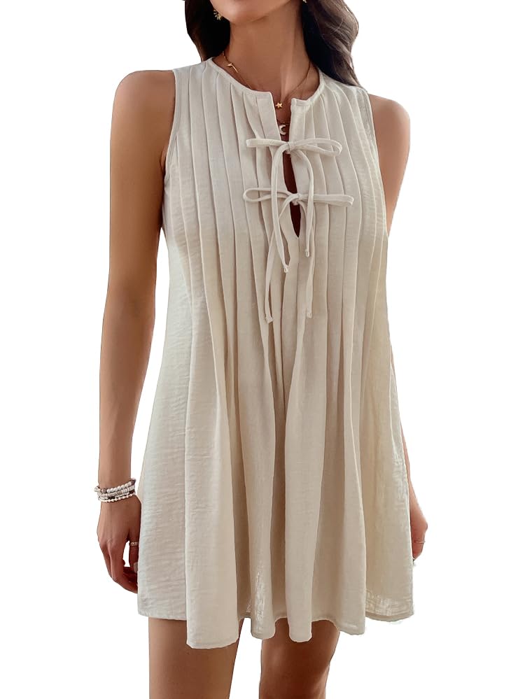 Robe d'été plissée femme chic sans manches pour fête et mariage