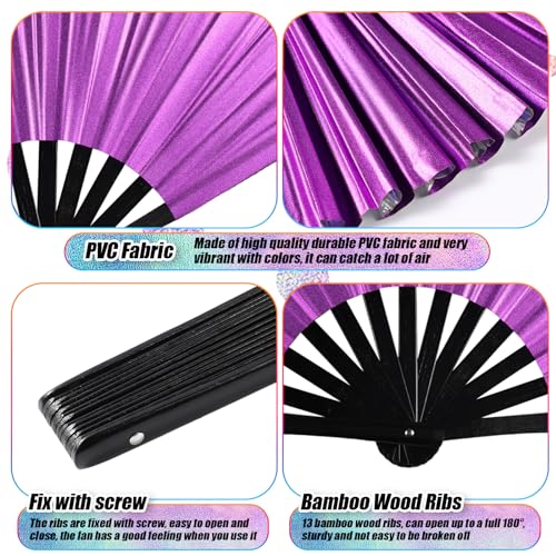Image of Maitys Large Rave Fan Folding Handheld Fans 13'' Clap Fans for Line Dancing Clack Fan Holographic Festival Accessory for Martial Art Gift Performance, Includes 2 Pouch