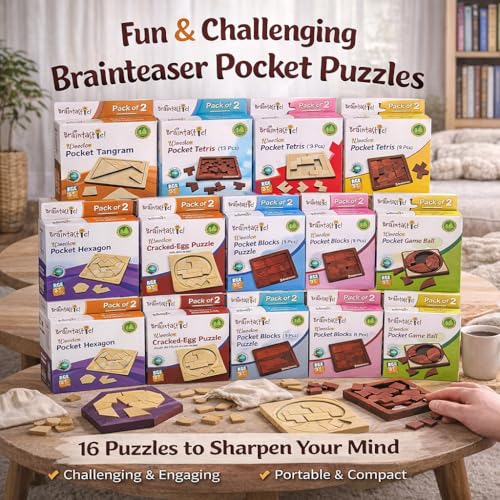Image of Braintastic All Ages Wooden Puzzle Portable Pack of 16(2x8 DIY) for Birthday Return Gifts Party Pack, Travel Board Game, Return Favors with Travel Pouch for All Age Group