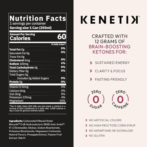 KENETIK Nootropic Ketone Drink, Ketones for Energy & Focus, Caffeine & Sugar Free, High Performance D-BHB Ketone Mix, Fuel w/Zero Crash or Jitters, Ready to Drink - Pineapple Passionfruit 6 Pk - Thumbnail 5