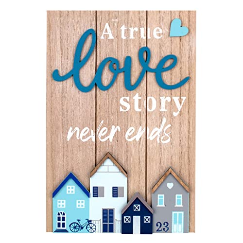Adorno Pared Decorativo de Madera Casitas Playa-Love. Cuadros y Apliques. Muebles Auxiliares. Decoración Hogar Marina. Regalos Originales. 20 x 1 x 29,50 cm