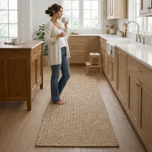 Image of Hand-Woven Cotton Braided Rug - Premium Heavyweight Natural Fiber Area Rug, Soft & Durable Rustic Floor Covering for Bedroom, Entryway - (4x6 feet, Beige Rectangular)