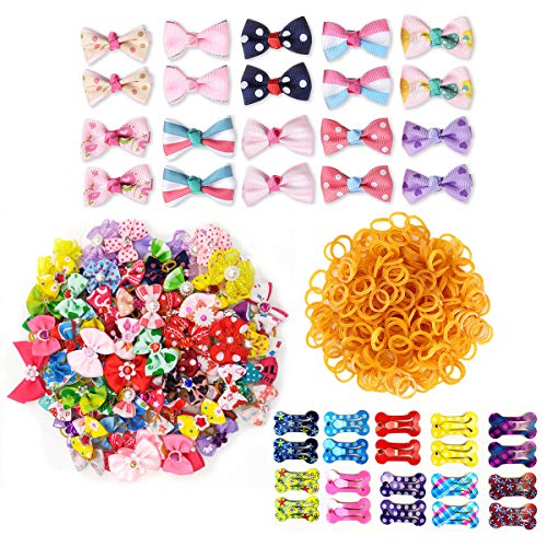 1060 Pcs Dog Hair Ties Pet Rubber Bands Dog Hair Clips Pet Hair Barrettes Hair Grooming Top Knots Pet Hair Bows Topknot Rubber Band Hair Bows Grooming Accessories for Pet Cat Dog or Little Girls