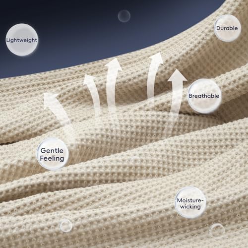 Image of PHF 100% Cotton Waffle Blanket Lightweight Breathable, Twin, Linen /Stone | Pre-washed Soft Cozy Summer Throw for Hot Sleepers, Textured Decorative Layer for Bed Couch Sofa Guest Room, Giftable