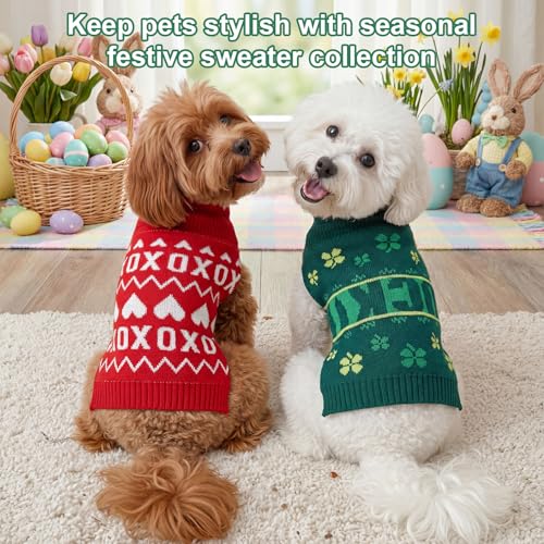 4 Pack Easter Dog Sweater Dog Spring Outfit Small Cat Knit Sweaters, Seasonal Pet Clothes for Easter, Spring(Medium) - Image 3
