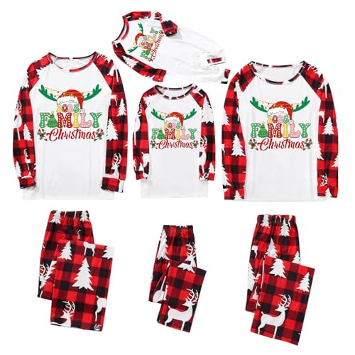 DBMZV Famille Pyjamas de Noël Papa Maman Chrismas Vêtements Doublés de Nuit Costume Maison avec Wapiti Imprimé Xmas Pyjama Family Christmas Pajamas Deguisement Noel Drole (Rouge-8,12M)