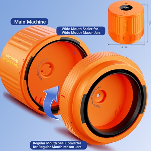 Electric Mason Jar Vacuum Sealer Kit for Wide Mouth and Regular Mouth Mason Jar - Orange