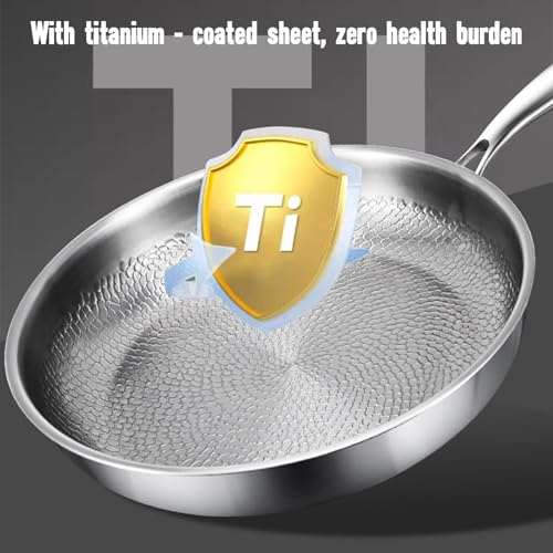 Poêle antiadhésive en Titane martelé avec Couvercle - Poêle Nutri de 26 cm Ultra résistante aux Rayures pour Une Cuisine Saine, poêles de Cuisson durables en Titane