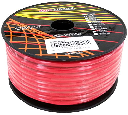 GS Power 8 AWG (American Wire Gauge) Copper Clad Aluminum Primary Cable. for Car Audio Speaker Amplifier Remote Battery 12V Automotive Wiring | 100 Feet Red (Also in Black & Red/Black Bonded)