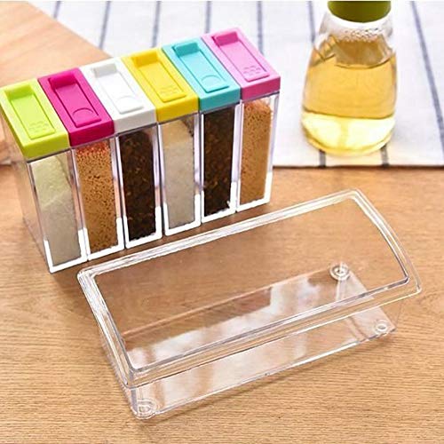XYNSNDB GaRcan Transparentes Gewürzglas, Farbiger Deckel, Gewürzbox mit 6 Fächern, Küchenwerkzeug, Salz, Gewürze, Gewürzflasche, Aufbewahrungsbox