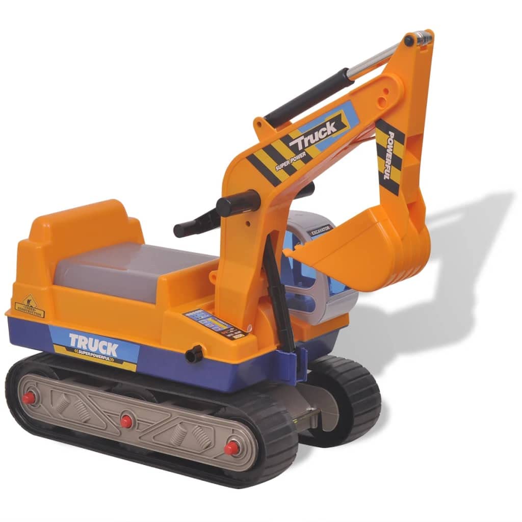 Kinder Aufsitzbagger mit Helm, Gelber Bagger für Kleinkinder ab 18 Monaten, Sandspielzeug Baufahrzeug für drinnen und draußen, Rutschauto Bagger Spielzeug mit beweglichem Greifarm