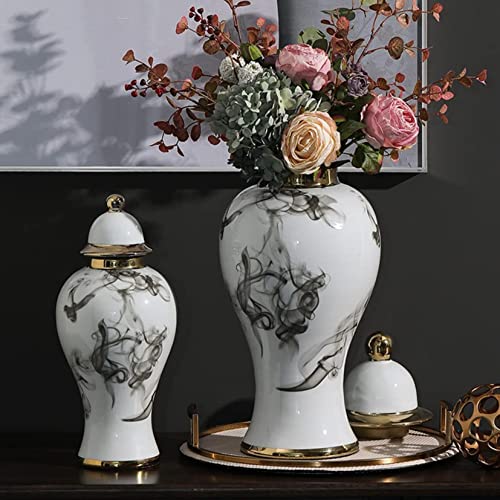 Ceramic Jars,Tea Jar,Chinese Style Storage Jars,White Ceramic Ginger Jar With Lid,Traditional Chinese Decorative Porcelain Jars Temple Jar With Lids, Flower Vases Storage Jar Decor For Living Room She #TOP1