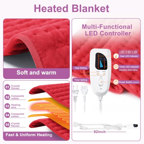 Image of Heating Pad,Electric Heating Pads,Heating Pad for Back,Red,24x20 Inch