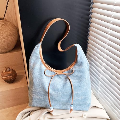 Denim Tote Bag, Bow Rhinestone Shoulder Bag, Large capacity handbag for Women Wedding, Prom, Parties(Brown)3