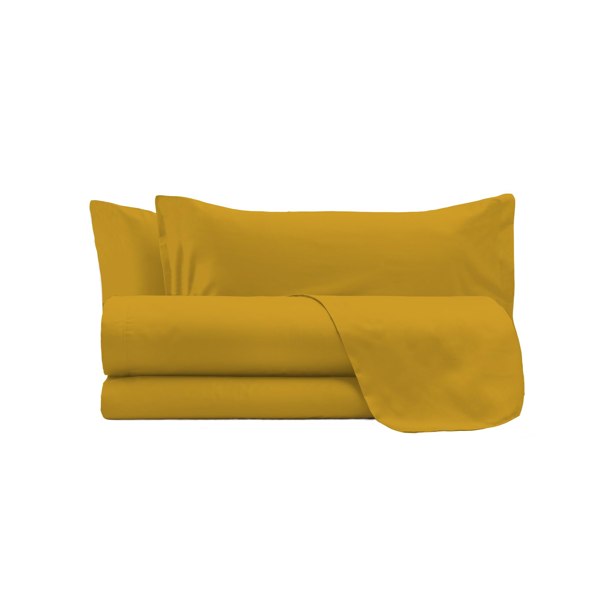 Set Lenzuola Letto Matrimoniale Cotone Max Color, Lavorato in Italia - Completo Letto, Lenzuolo sotto con Angoli, Telo sopra 240x300 cm e 2 Federe con Patella Interna, Senape