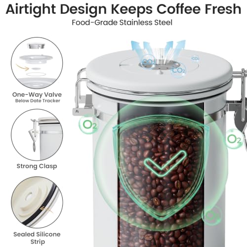 Image of Veken Coffee Canister with Window, Airtight Stainless Steel Container, 22OZ