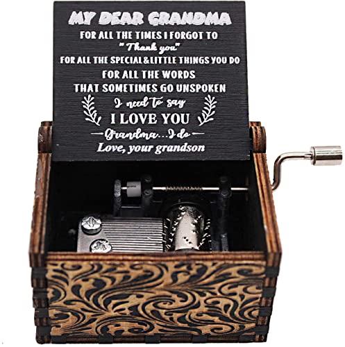 HEZNZXQ Wooden Music Box, Music Boxes Gift from Grandson to Grandma, My Dear Grandma Gift Idea for Christmas, New Year, Valentine's Day, Mother's Day, Birthday