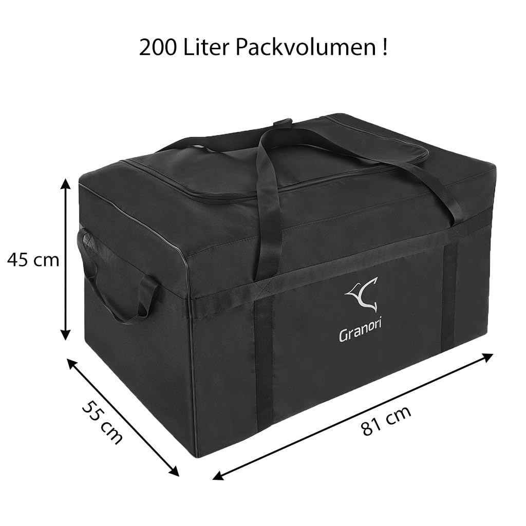 XXL Aufbewahrungstasche Giant Transporter – Leichte, extragroße und belastbare 200 Liter Tragetasche mit Vierfach-Handgriff sowie umlaufendem Reißverschluss für einfaches Packen (Schwarz)