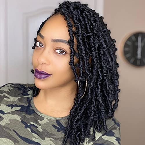 Butterfly Locs Crochet Hair Faux Locs 12 Inch 7 Packs Distressed Locs Crochet Hair For Black Women Soft Locs Bob Short Crochet Braids Pre Looped Synthetic Braiding Hair Extension (12 Inch, 1B)