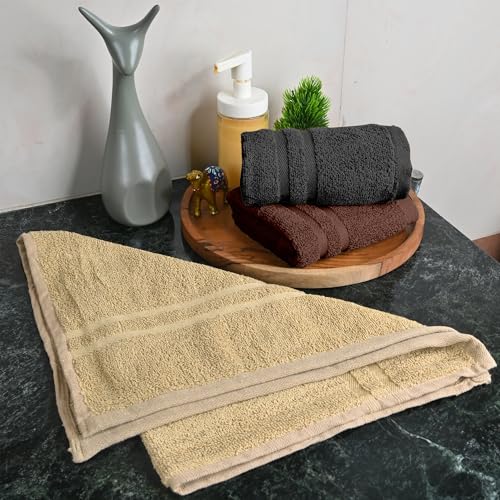 Image of Divine Casa Cotton Hand Towels Pack of 3 Brown Grey Beige, 550 GSM Ultra Soft & Highly Absorbent Thick Bathroom Towels, 60 x 40 cm