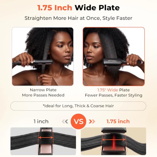 1 75 Wide Ceramic Hair Straightener for Women Infrared Ionic Flat Iron - image 2
