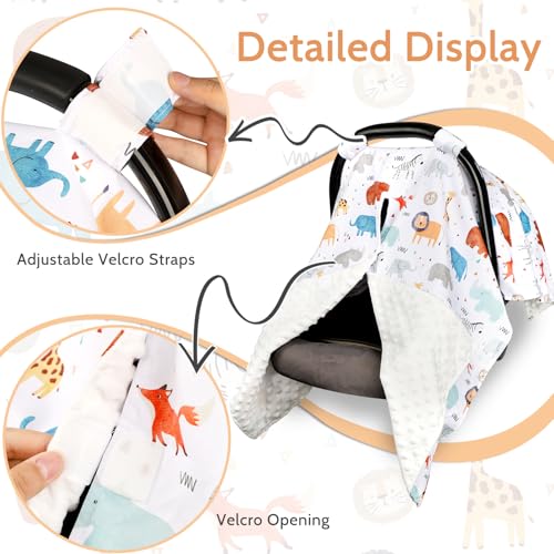 Image of ManFaiSky Car Seat Cover Baby, Soft Carseat Covers Baby Girl, Multi-Use Nursing Cover & Infant Carseat Canopy, Animals