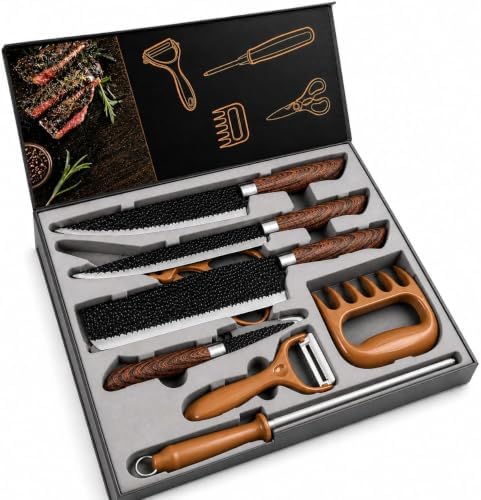 Kit Churrasco Madeirado, Conjunto 8 Peças, Facas Gourmet, Corte N...
