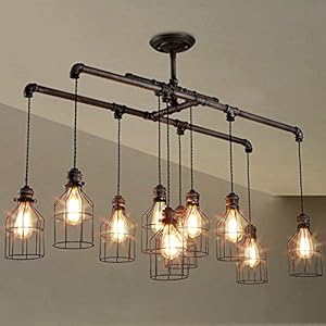 Plafond Hanglamp, Industriële V-Intage Geborstelde Iron 1 Tier Lineaire Waterpijp Hanger Lighting Island Lights With…