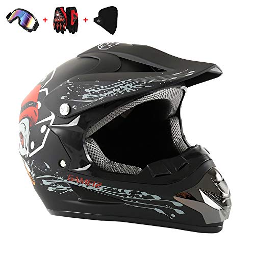 Surfmalleu Moderno Casco de Motocicleta Sport Dual y Motocross MX para Adultos Capacete Protector de Mujeres y Hombres Motocross Cara Completa con Gafas Guantes Máscara (Sable negro)