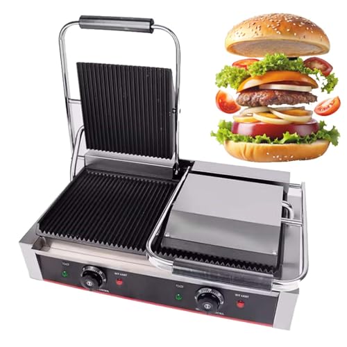 Sandwichera Y Tostadora, Parrilla Con Placas Antiadherentes, Plancha EléCtrica De Sobremesa Para Interiores, Apertura 180°, 50 °C–300 °C, Con Mango FríO,19'x9'Grooved