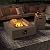 SUNBURY Outdoor Propane Fire Pit, Square Patio Fire Table 50,000 BTU Fire Pit for Outside in Gray w 20 Gallon Tank Cover, Glass Wind Guard, Waterproof Cover