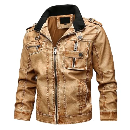 Men’s PU Leather Motorcycle Jacket Windproof Winter Casual Outerwear Stylish and Versatile Biker Coat