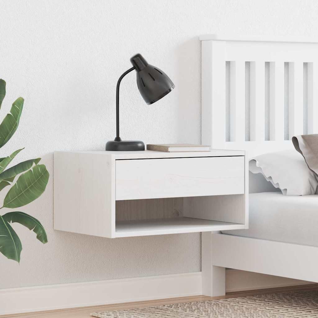 Table de chevet gain de place en pin blanc pour optimiser une petite chambre