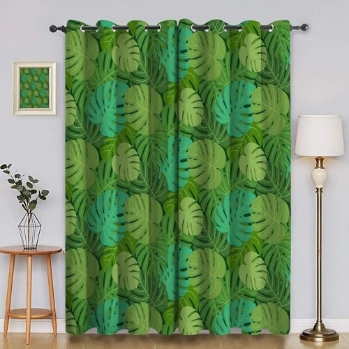 Genérico Cortinas Opacas Térmicas Aislantes 2 Piezas - 140x225cm, Hojas de Tortuga Verde, Cortinas Decoración Salón/Dormitorio, con Anilla de Cortina CLA5685