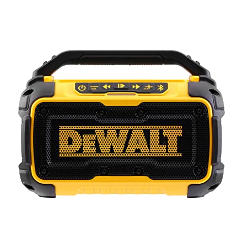 Dewalt Bluetooth Akku-Lautsprecher DCR011 (Stereo, extrem robust, mit Überrollbügel, AUX-Eingang 3,5 mm, alle XR Li-Ion Schiebe-Akkus von Dewalt einsetzbar, Lieferung ohne Akku und Ladegerät)