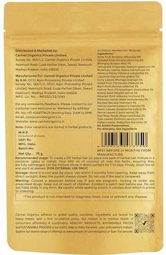 Image of CARMEL ORGANICS Herbal Hair Oil Mixture - 75gm (Pack of 2) | Blend of 21 Nourishing Herbs for Your Healthy Hair | No Added Preservatives & Additives, Non GMO