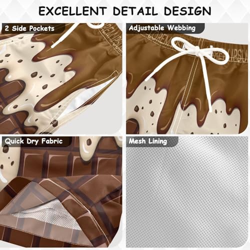 Toddler Boys Board Shorts Kids Swim Trunk Rich Chocolate Beach Shorts for Child Ice Cream and Cookie Size from 2T to 12Y3