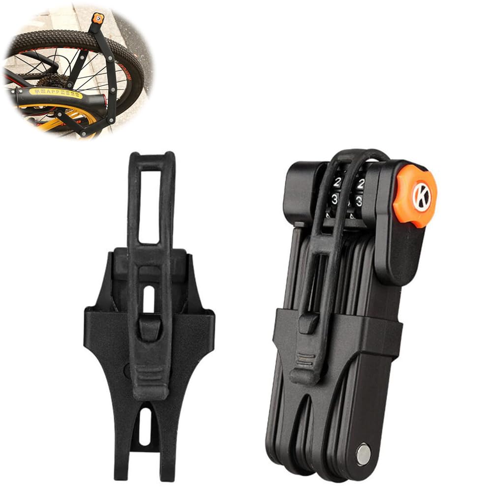 Azonee Mountain Bike Code Lock, Folding Bike Lock with 4 Password Anti-Theft Heavy Duty Bicycle Security Combination Chain Lock with 8 High Security Hardened Metal Black