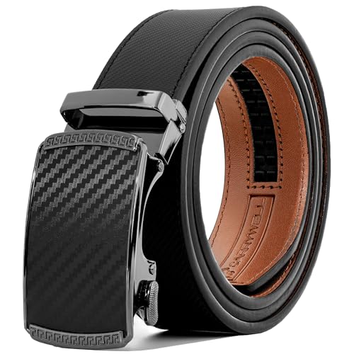 (Not Made In China) Men's Belt, Leather Ratchet, Adjustable and Customizable Fit, Gift Box Packaging