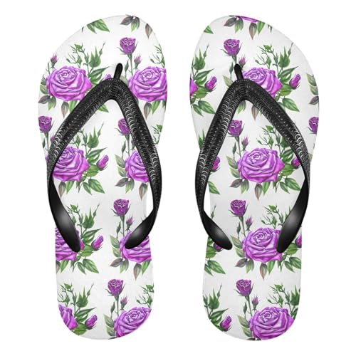 Purple Rose Leaf Flip Flops for Beach Thong Sandals Anti-slip Lightweight Beach Shoes for Travel Summer Outdoor